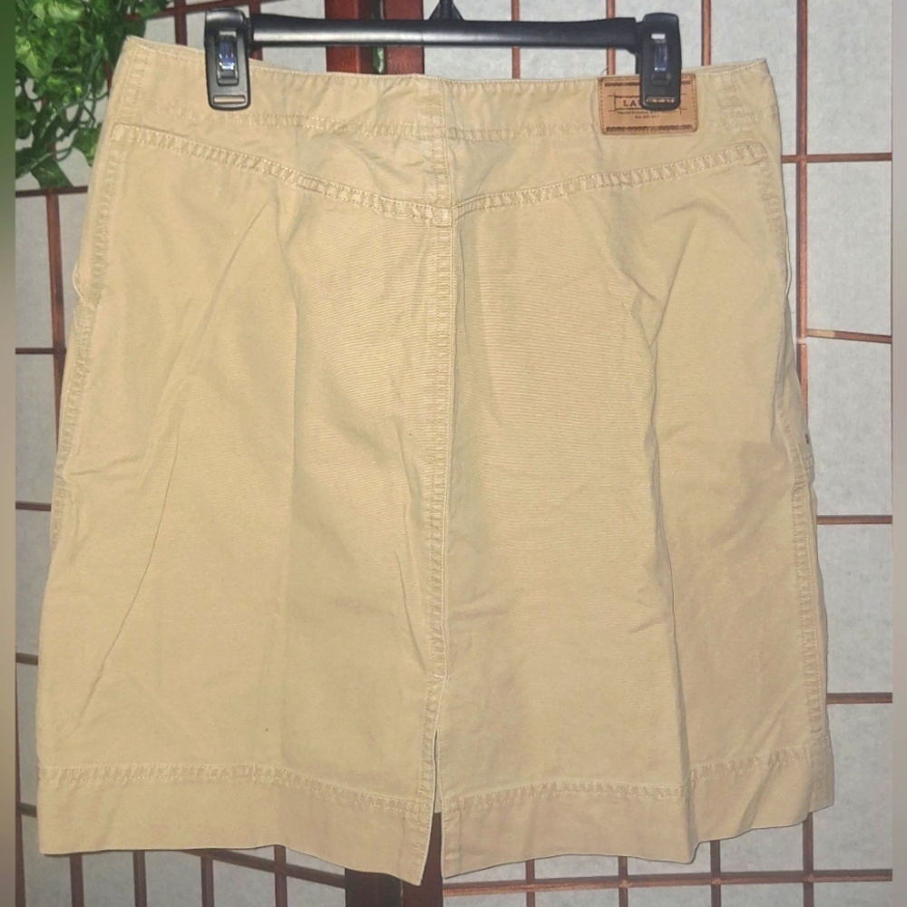 Lauren Ralph Lauren | Button Down Pocketed Cotton Tan A-Line Skirt - Picture 2 of 16